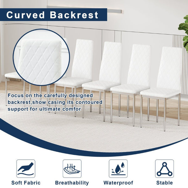 English Elm Modern Pu Leather Dining Chair Set of Six with Diamond Back and Silver Legs W1512P539984
