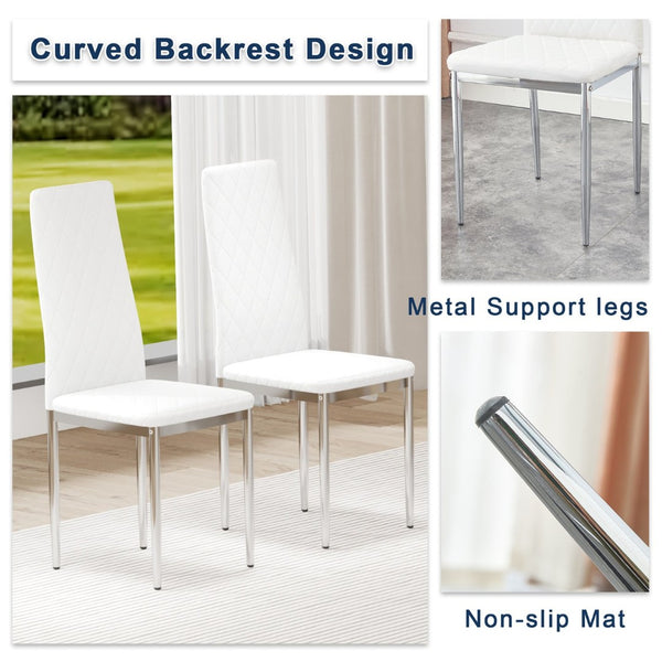 English Elm Modern Pu Leather Dining Chair Set of Six with Diamond Back and Silver Legs W1512P539984