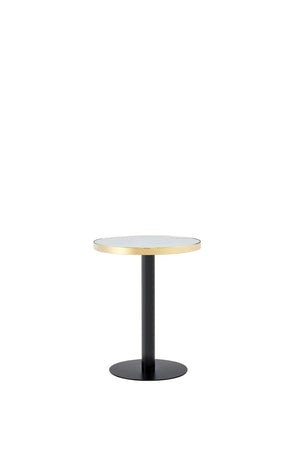 English Elm 23.6 Inch Round Marble Look Side Table with Stainless Steel Edge Trim and Metal Base White - B W1512P540011