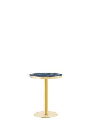 English Elm 23.6 Inch Round Marble Look Side Table with Stainless Steel Edge and Sculptural Metal Base Blue W1512P540251