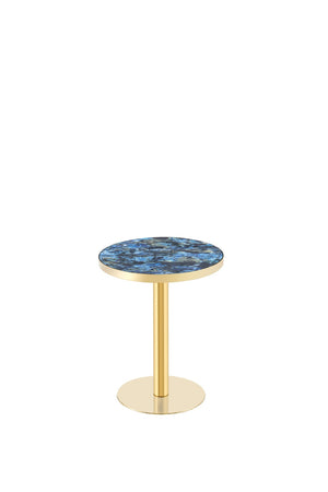 English Elm 23.6 Inch Round Marble Look Side Table with Stainless Steel Edge and Sculptural Metal Base Blue W1512P540251