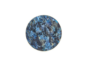 English Elm 23.6 Inch Round Marble Look Side Table with Stainless Steel Edge and Sculptural Metal Base Blue W1512P540251