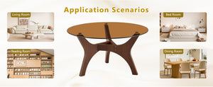 English Elm 31.5" Round Tempered Glass Coffee Table Mid-century Mdf Base for Modern Living Rooms Walnut W1512P540304