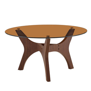 English Elm 31.5" Round Tempered Glass Coffee Table Mid-century Mdf Base for Modern Living Rooms Walnut W1512P540304