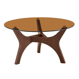 English Elm 31.5" Round Tempered Glass Coffee Table Mid-century Mdf Base for Modern Living Rooms Walnut W1512P540304