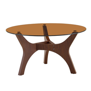 English Elm 31.5" Round Tempered Glass Coffee Table Mid-century Mdf Base for Modern Living Rooms Walnut W1512P540304
