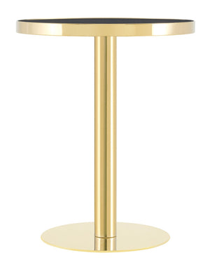 English Elm 23.6 Inch Round Marble Look Side Table with Stainless Steel Edge Trim and Metal Base Black+Gold W1512P540339