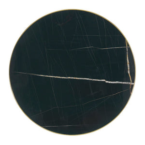 English Elm 23.6 Inch Round Marble Look Side Table with Stainless Steel Edge Trim and Metal Base Black+Gold W1512P540339