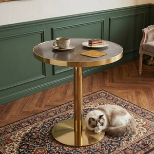 English Elm Modern Faux Marble Round Bistro Table Gold Pedestal Base for Small Dining Spaces W1512P540837