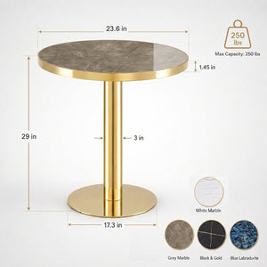 English Elm Modern Faux Marble Round Bistro Table Gold Pedestal Base for Small Dining Spaces W1512P540837