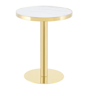English Elm 23.6 Inch Round Marble Effect Bistro Table with Gold Steel Edge for Small Dining Spaces W1512P540850