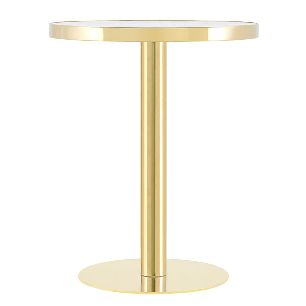 English Elm 23.6 Inch Round Marble Effect Bistro Table with Gold Steel Edge for Small Dining Spaces W1512P540850