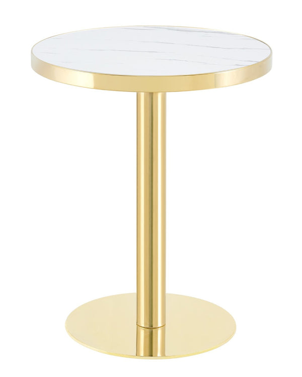 English Elm 23.6 Inch Round Marble Effect Bistro Table with Gold Steel Edge for Small Dining Spaces W1512P540850