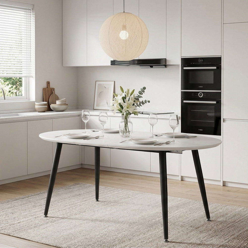 English Elm Using a Telescopic Extension Round Mdf Dining Table with Black Metal Legs Seats Four W1512P540995