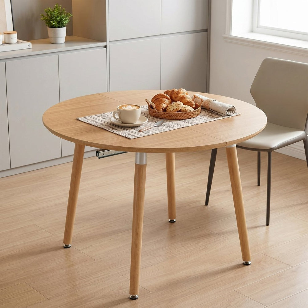English Elm 3-in-1 Extendable Round to Oval Dining Table Solid Hardwood Legs Seats up to 8 W1512P541011