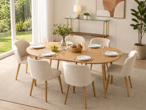 English Elm 3-in-1 Extendable Round to Oval Dining Table Solid Hardwood Legs Seats up to 8 W1512P541011