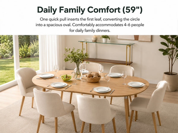 English Elm 3-in-1 Extendable Round to Oval Dining Table Solid Hardwood Legs Seats up to 8 W1512P541011
