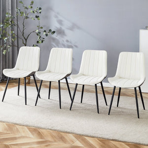 English Elm Extended Cushion PU Leather Dining Chair Set of Four Modern Two Tone Sculpted Shell W1512P549860