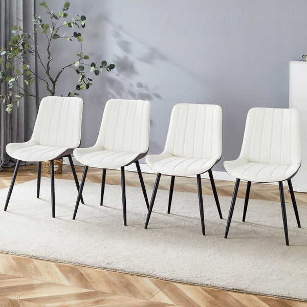 English Elm Extended Cushion PU Leather Dining Chair Set of Four Modern Two Tone Sculpted Shell W1512P549860