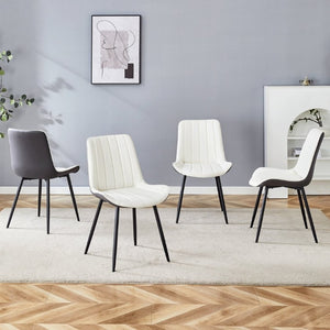 English Elm Extended Cushion PU Leather Dining Chair Set of Four Modern Two Tone Sculpted Shell W1512P549860