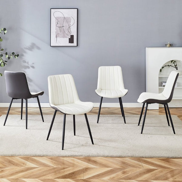 English Elm Extended Cushion PU Leather Dining Chair Set of Four Modern Two Tone Sculpted Shell W1512P549860