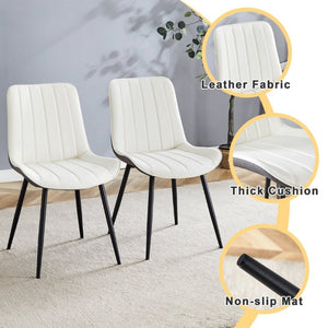 English Elm Extended Cushion PU Leather Dining Chair Set of Four Modern Two Tone Sculpted Shell W1512P549860