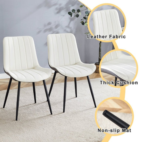 English Elm Extended Cushion PU Leather Dining Chair Set of Four Modern Two Tone Sculpted Shell W1512P549860