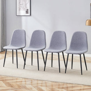 English Elm Luxury Linen-Cotton Dining Chairs Set of Four with Sleek Black Metal Base Modern Gray W1512P551570