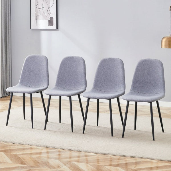 English Elm Luxury Linen-Cotton Dining Chairs Set of Four with Sleek Black Metal Base Modern Gray W1512P551570