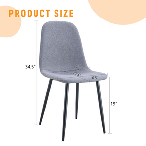 English Elm Luxury Linen-Cotton Dining Chairs Set of Four with Sleek Black Metal Base Modern Gray W1512P551570