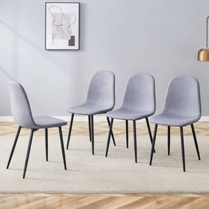 English Elm Luxury Linen-Cotton Dining Chairs Set of Four with Sleek Black Metal Base Modern Gray W1512P551570