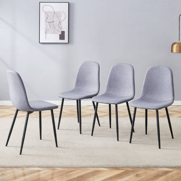 English Elm Luxury Linen-Cotton Dining Chairs Set of Four with Sleek Black Metal Base Modern Gray W1512P551570