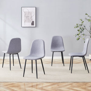 English Elm Luxury Linen-Cotton Dining Chairs Set of Four with Sleek Black Metal Base Modern Gray W1512P551570