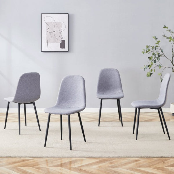 English Elm Luxury Linen-Cotton Dining Chairs Set of Four with Sleek Black Metal Base Modern Gray W1512P551570