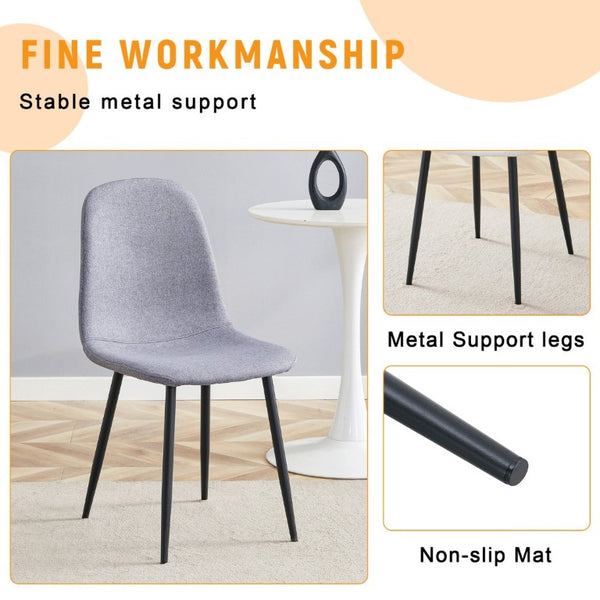 English Elm Luxury Linen-Cotton Dining Chairs Set of Four with Sleek Black Metal Base Modern Gray W1512P551570
