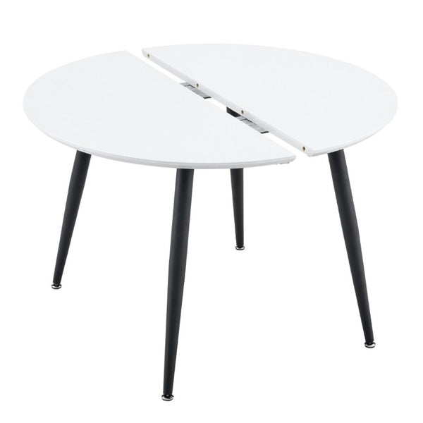 English Elm Using a Telescopic Extension Round MDF Dining Table with Sleek Black Metal Legs W1512P552996