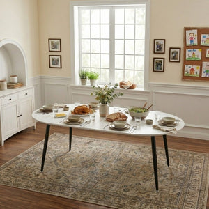 English Elm Using a Telescopic Extension Round MDF Dining Table with Sleek Black Metal Legs W1512P552996