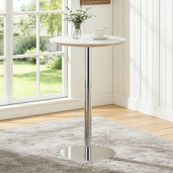 English Elm Rock Slab Round Pub Table with Stainless Steel Base for Home Bar or Bistro W1512P553005