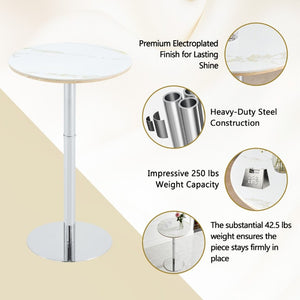 English Elm Rock Slab Round Pub Table with Stainless Steel Base for Home Bar or Bistro W1512P553005