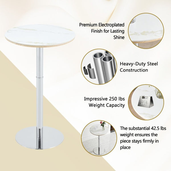 English Elm Rock Slab Round Pub Table with Stainless Steel Base for Home Bar or Bistro W1512P553005