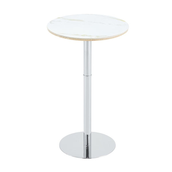 English Elm Rock Slab Round Pub Table with Stainless Steel Base for Home Bar or Bistro W1512P553005