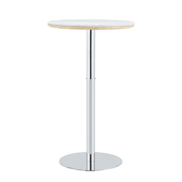 English Elm Rock Slab Round Pub Table with Stainless Steel Base for Home Bar or Bistro W1512P553005