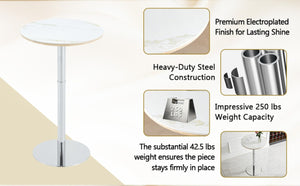 English Elm Rock Slab Round Pub Table with Stainless Steel Base for Home Bar or Bistro W1512P553005
