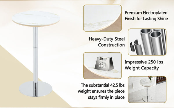 English Elm Rock Slab Round Pub Table with Stainless Steel Base for Home Bar or Bistro W1512P553005