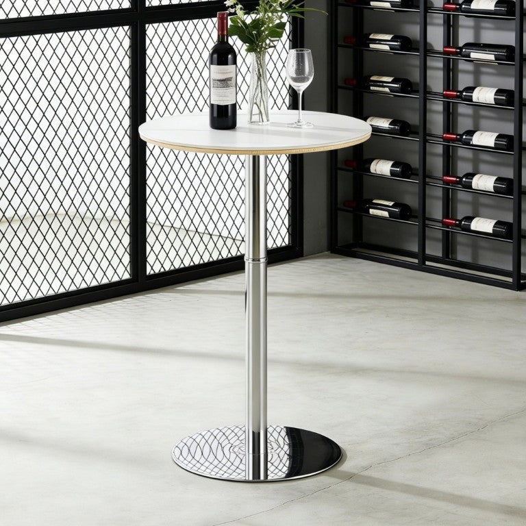 English Elm Rock Slab Round Pub Table with Stainless Steel Base for Home Bar or Bistro W1512P553005
