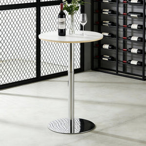 English Elm Rock Slab Round Pub Table with Stainless Steel Base for Home Bar or Bistro W1512P553005