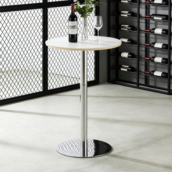 English Elm Rock Slab Round Pub Table with Stainless Steel Base for Home Bar or Bistro W1512P553005