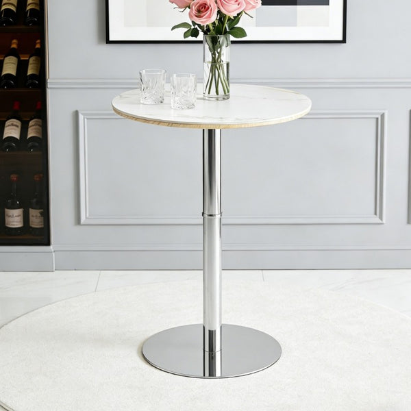 English Elm Rock Slab Round Pub Table with Stainless Steel Base for Home Bar or Bistro W1512P553005