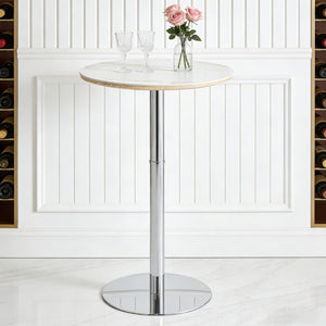 English Elm Rock Slab Round Pub Table with Stainless Steel Base for Home Bar or Bistro W1512P553005