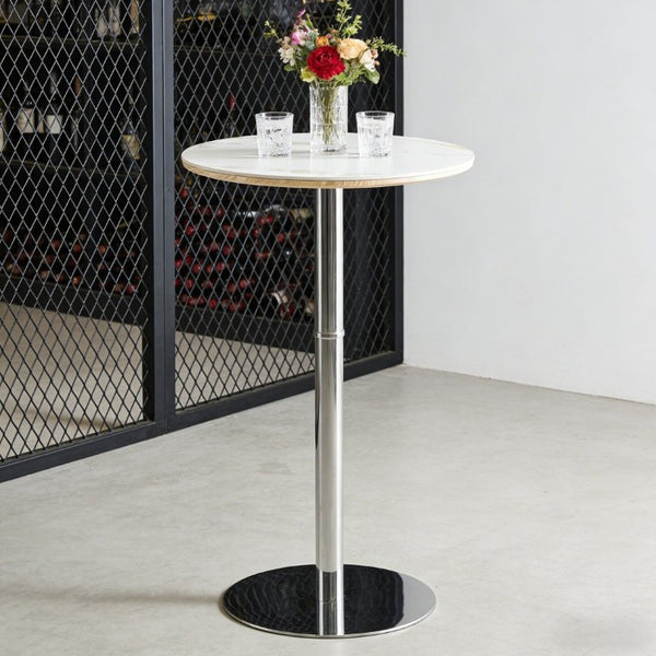 English Elm Rock Slab Round Pub Table with Stainless Steel Base for Home Bar or Bistro W1512P553005